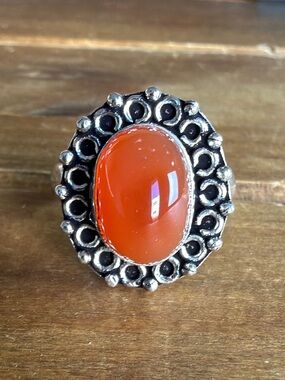Women Jewelry Carnelian Gemstone Ring Size 10 Silver 925 Bohemian Vintage Boho